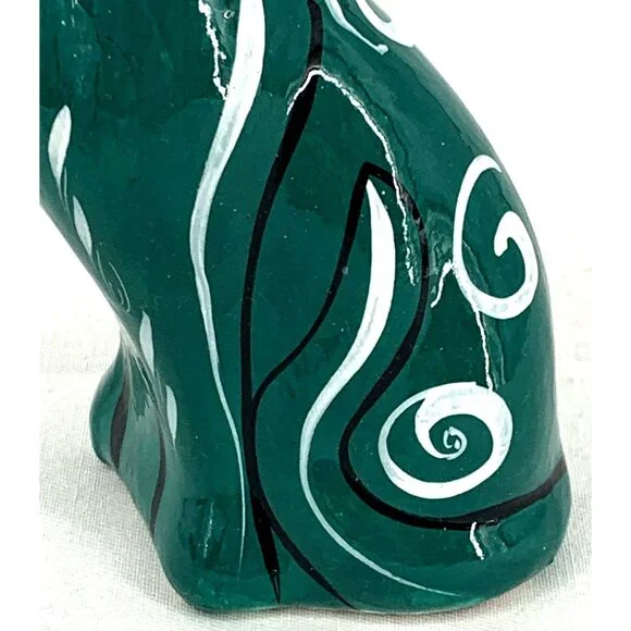 Talavera Cat Figurine Hand Painted Mexican Ceramic Green 5.5" - Picture 3 of 8